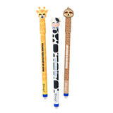 Set de 3 Esferográficas Apagáveis Bo-Bo - Animal Print - Girafa, Vaca e Preguiça - Mr. Wonderful