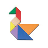 Tangram de madera en caja de metal.
