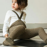 Collant com Pés com Suspensórios Edição Especial - Seaweed Brown x Peanut Stripes - Silly Silas