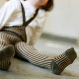 Collant com Pés com Suspensórios Edição Especial - Seaweed Brown x Peanut Stripes - Silly Silas