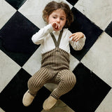 Collant com Pés com Suspensórios Edição Especial - Seaweed Brown x Peanut Stripes - Silly Silas