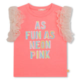 T-shirt com mangas em Tule "As Fun As Neon Pink" - Billieblush