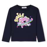 T-Shirt Manga Comprida com Lantejoulas - Smile - Blue Indigo - Billieblush