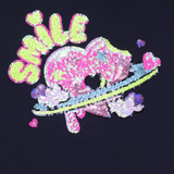 T-Shirt Manga Comprida com Lantejoulas - Smile - Blue Indigo - Billieblush