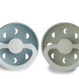 Pack de 2 Chupetas Noturnas em Silicone Moon Phase (Brilham no Escuro) - St Blue/Sage - FRIGG